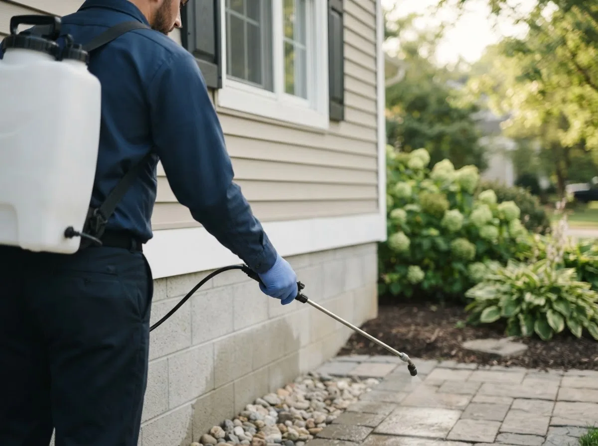 Pest control technician inspecting a home in Belington, WV